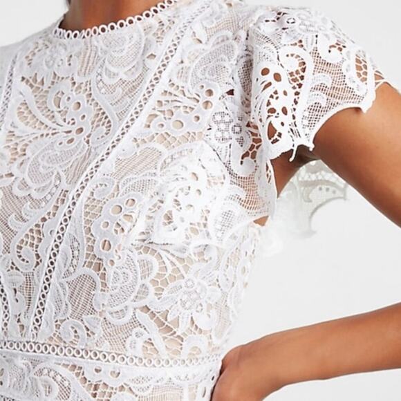 Cocktail Dress Small White Semi Formal Mini Party Classic Boho Lace Bridal - Picture 3 of 16